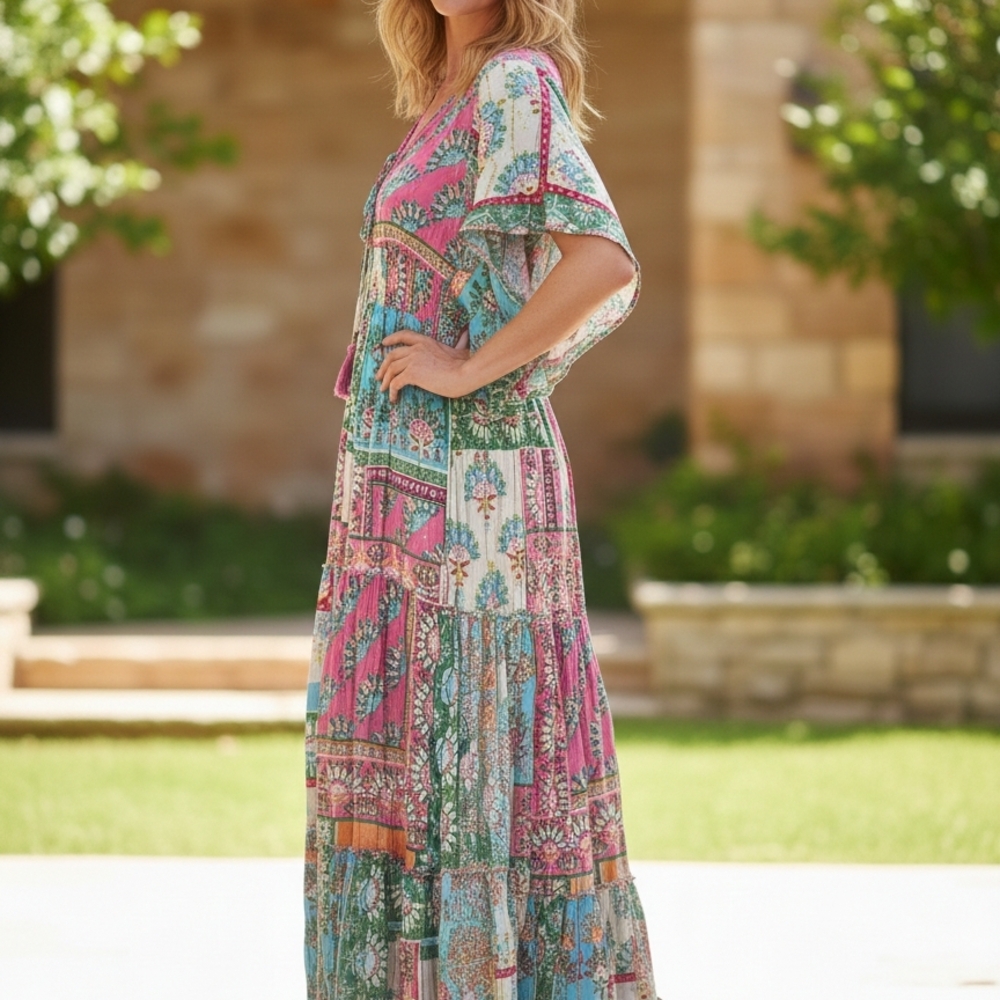 Meg 2 Magic Anthropologie Pink and Green Maxi Dress - Picture 3 of 8